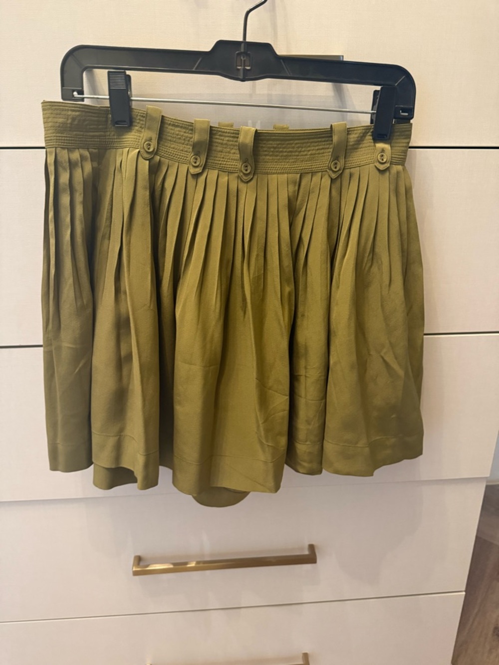 Ulla Johnson Olive Green Pleated Mini Shorts